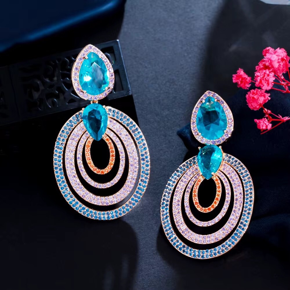 Elegant Blue and Gold Teardrop Earrings